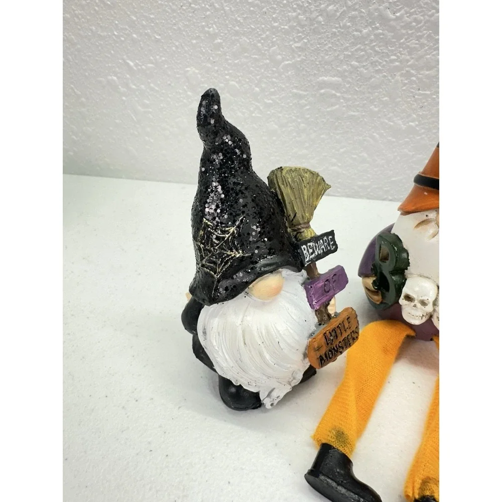 Halloween Gnome Decor Lot 6 Witch Gnomes Dangly Legs Pumpkins Skulls